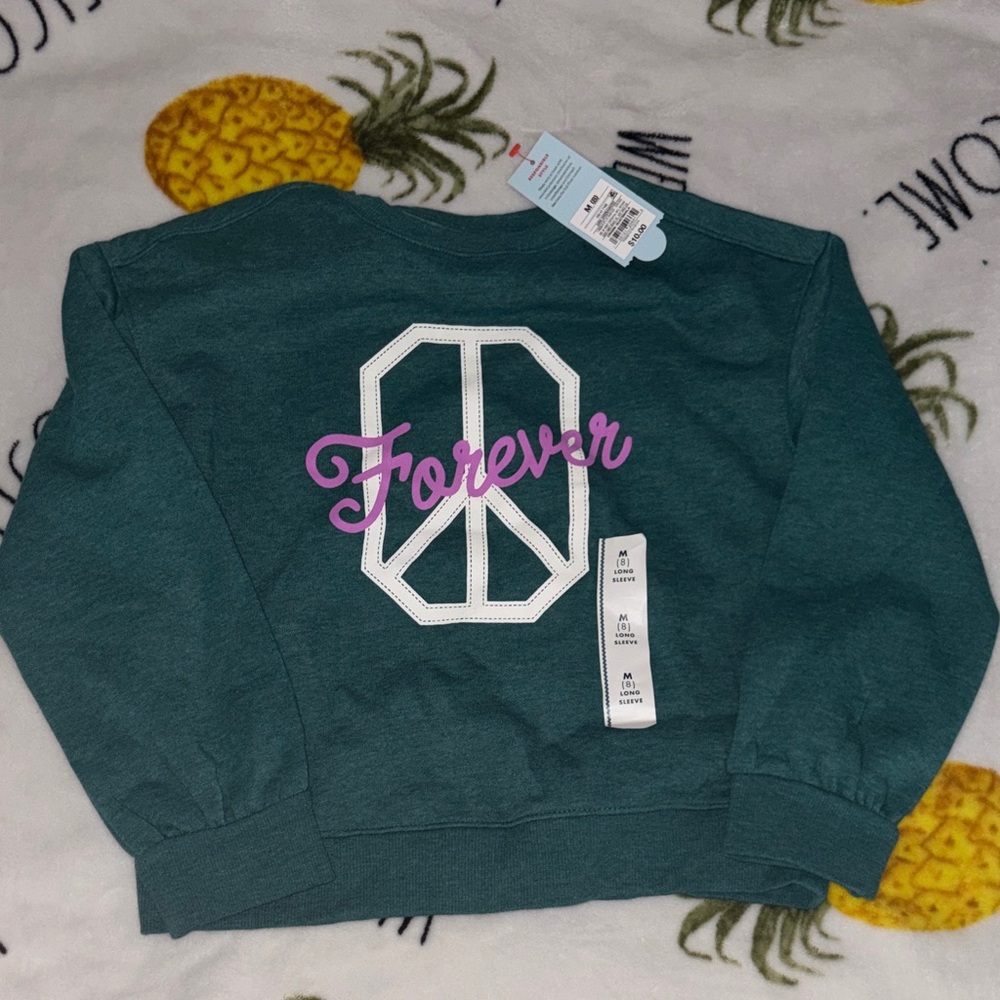 Green Sweatshirt with Peace Sign and 'Forever' Text medium ( 8 )
